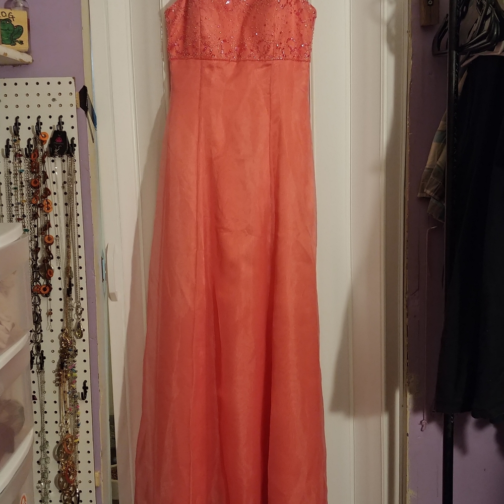 Coral beaded formal dress